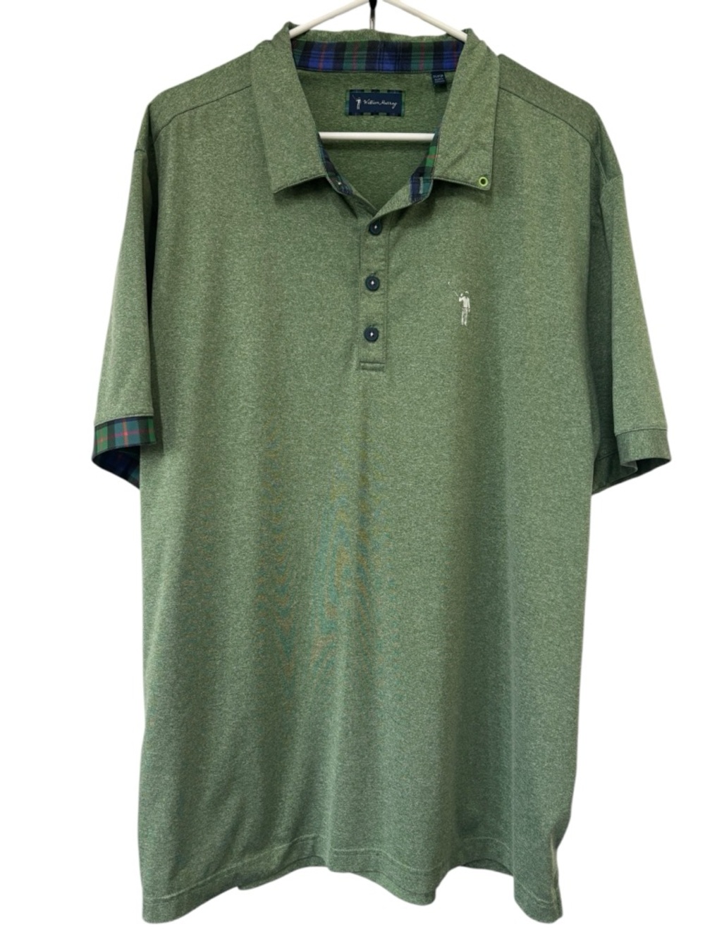 William Murray Green Blue Plaid Detail Collared Polo Shirt Size XL